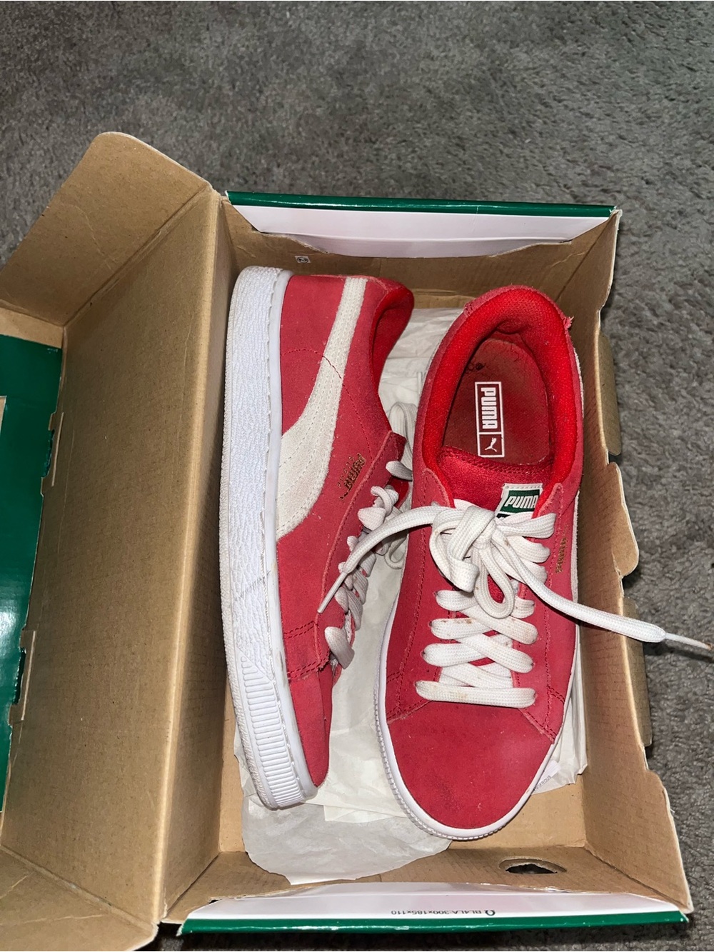 Puma Women's Red and White Suede Low-Top Sneakers